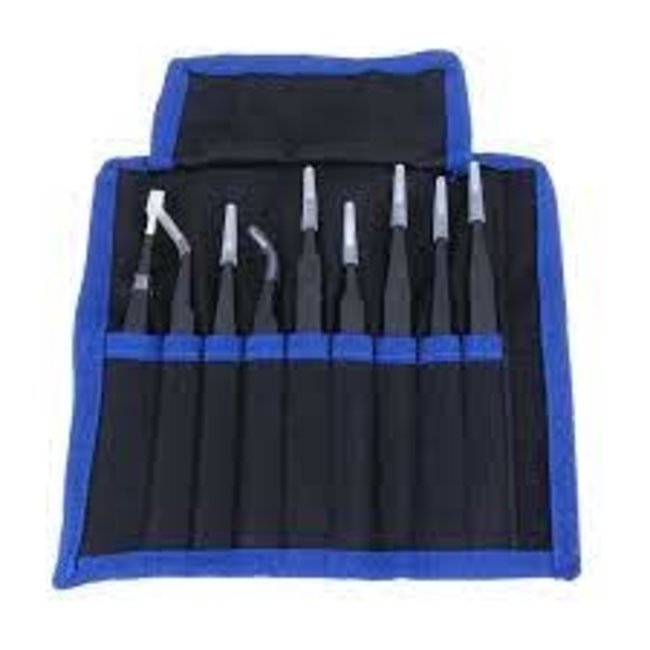Tweezer Set With Carrying Pouch Tools (9 Piece Set)