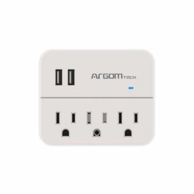 Argom 3-Outlet Adapter with 2 USB Ports Surge Protection 450J - White