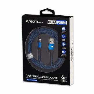 Argom Lightning to USB 2.0 -Nylon Braided - Dura Form Metal Connector - Fast Charging 6FT - BLUE