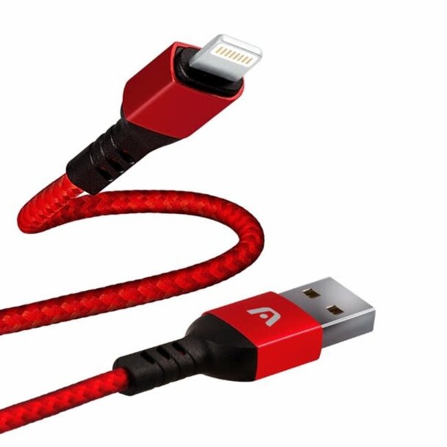 Argom Lightning to USB 2.0 -Nylon Braided -Dura Form Metal Connector -Fast Charging 6FT - RED