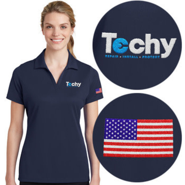 Techy Techy Ladies Polo Shirt With USA Flag Blue