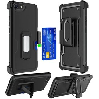 For Apple For Apple iPhone SE 3 (2022) SE/8/7 CARD Holster with Kickstand Clip Hybrid Case Cover