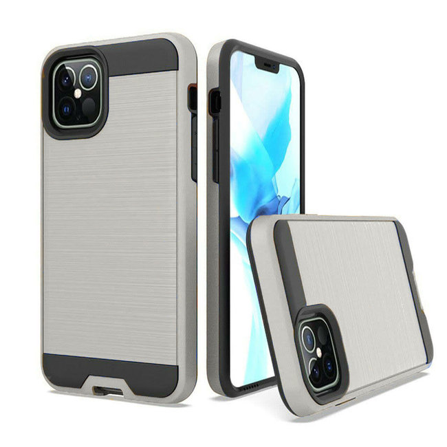 For Apple For Apple iPhone 12 / 12 Pro 6.1 Brushed Metallic Design Hybrid Case Cover