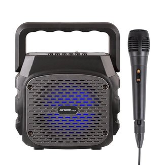 Argom RUMBABOX K4 Wireless Hi-Fi BT Mini Party Speaker   LED Lights + Includes Microphone for Karaoke   Battery: 800mAh- TWS Function - 5000mW RMS - Black