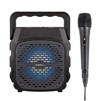 Argom RUMBABOX K6 Wireless Hi-Fi BT Mini Party Speaker  LED Lights + Includes Microphone for Karaoke   Battery: 1200mAh- TWS Function - 15000mW RMS - Black