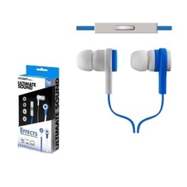 Argom Ultimate Sound Effects Earbud with Mic - Flat Cable - Blue