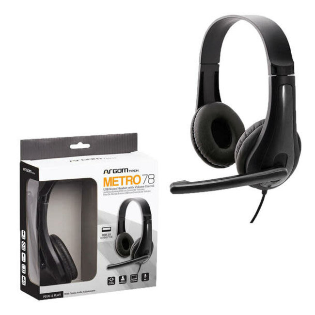 Argom Stereo Headset Metro 78 with Microphone and Volume Control  USB Connector