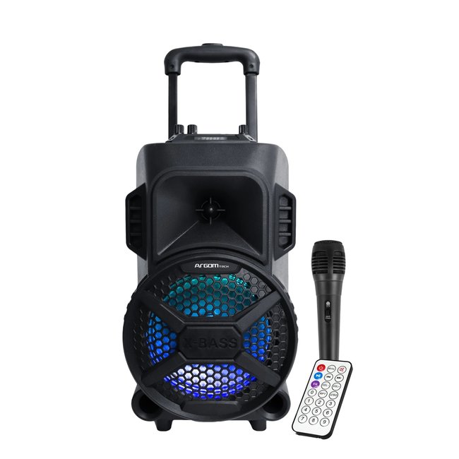 Argom Speakers SoundBash 78 8" BT Trolley LED Lights with Remote Control, MIC, Cellphone Holder Slot & Battery