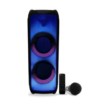 Argom RAVE 100 with FLAME LED lights + 200.000mW RMS + Dual 10" Horns + Includes Wireless MIC for KARAOKE + Guitar Input  Battery: 7500mAh + TWS - Black