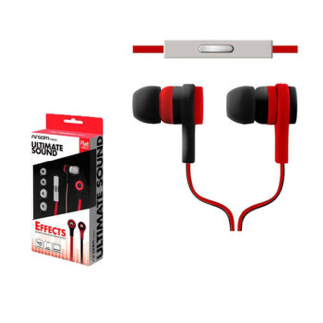 Argom Ultimate Sound Effects Earbud with Mic -  Flat Cable - Red