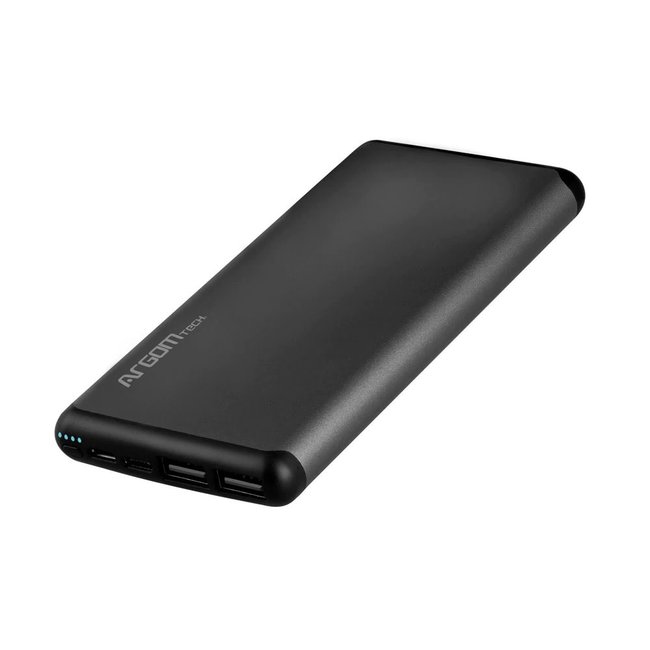 Argom S12 Slim-Aluminum Power Bank 12,000 mAh -  Silver - Dual Input: Micro-USB / Type-C  2.1A/2A