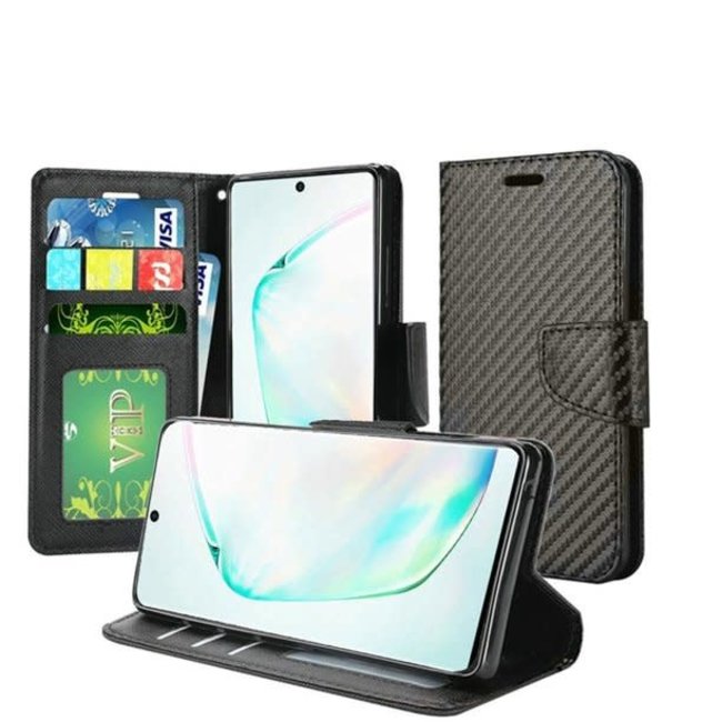 For Samsung For Samsung Galaxy Note 10 6.3 Wallet Flip Case Textured Carbon Fiber