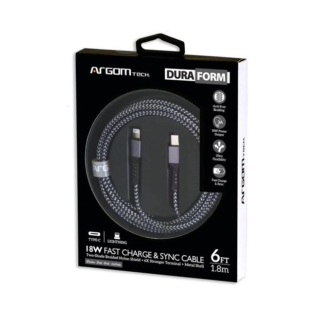 Argom Fast Charge Type-C to Lightning - Nylon Braided - Dura Form Connector - 6FT