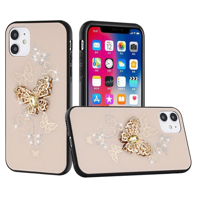 For Apple For Apple iPhone 13 Mini 5.4 SPLENDID Diamond Glitter Ornaments Engraving Case Cover - Garden Butterflies