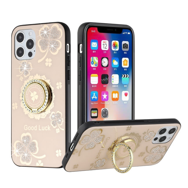 For Apple For Apple iPhone 13 Pro SPLENDID Diamond Glitter Ornaments Engraving Case Cover Good Luck Floral