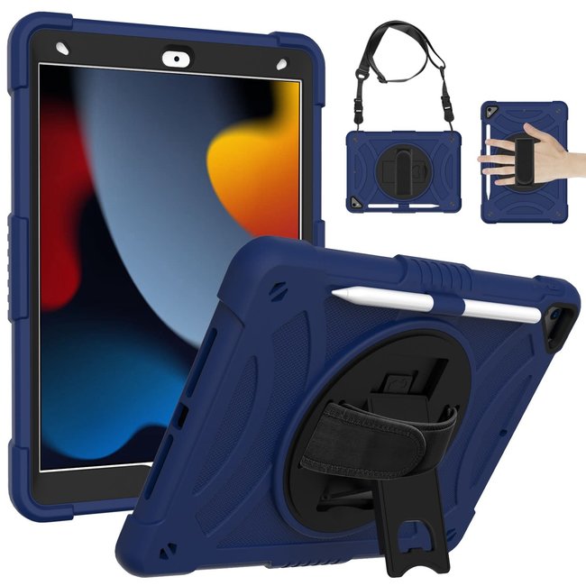 For Apple For Apple iPad 9th 8th 7th Gen 10.2 inch Tablet Hand and Shoulder Strap with Kickstand 3in1 Tough Hybrid