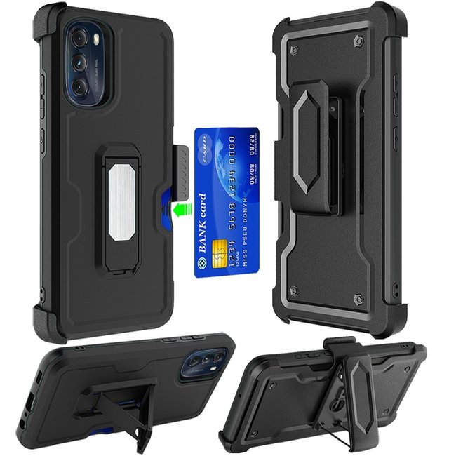 Motorola For Moto G 5G 2022 CARD Holster with Kickstand Clip Hybrid Case Cover
