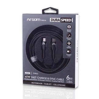 Argom Cable Dura Speed 65W PD Fast Charge - Type C to Type C 3A Nylon Braided 1.8M/6FT Black