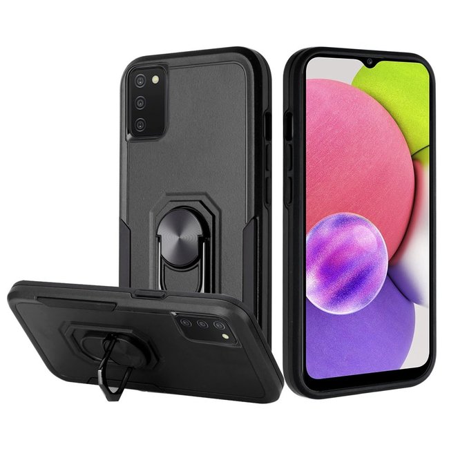 For Samsung For Samsung Galaxy A03s Tough Strong Dual Layer Flat Magnetic Ring Stand Case Cover