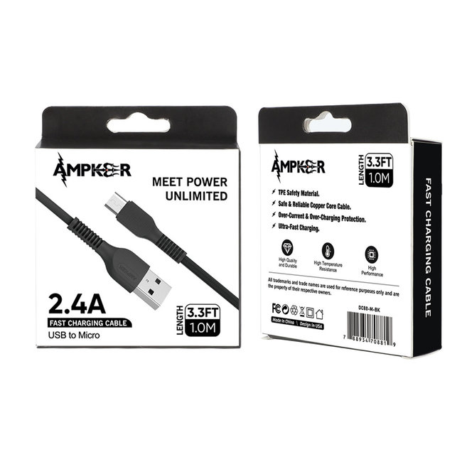 Ampxker USB To Micro Thick Anti-Broken Cable - 3.3FT/1M - 2.4A