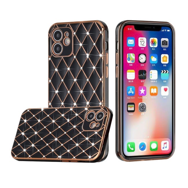 For Apple For Apple iPhone 14 Plus 6.7" Diamonds on Electroplated Grid Design TPU Case Cover