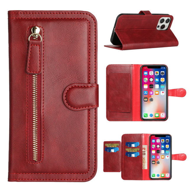 For Apple For Apple iPhone 13 / iPhone 14 6.1" Premium Wallet MultiCard Holder Money Zipper With Magnetic Flap