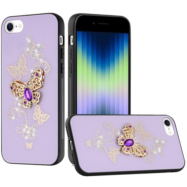 For Apple For Apple iPhone SE2 (2020) 8/7 SPLENDID Diamond Glitter Ornaments Engraving Case Cover Garden Butterflies