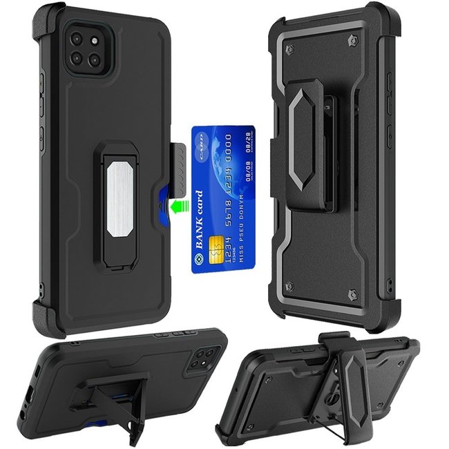 For Samsung For Boost Celero 5G, Samsung A22 5G CARD Holster with Kickstand Clip Hybrid Case Cover