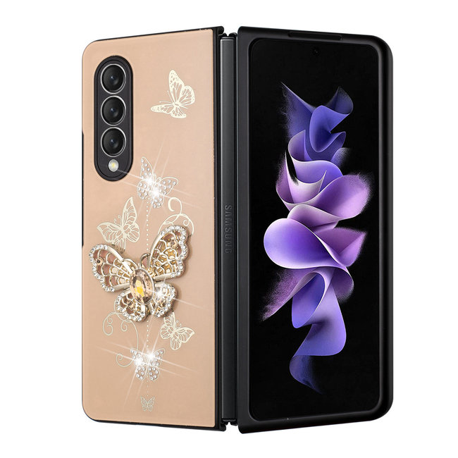 For Samsung For Samsung Galaxy Z Fold 4 SPLENDID Diamond Glitter Ornaments Engraving Case Cover Garden Butterflies