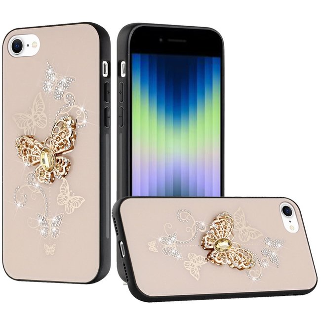 For Apple For Apple iPhone 14 6.1" SPLENDID Diamond Glitter Ornaments Engraving Case Cover Garden Butterflies