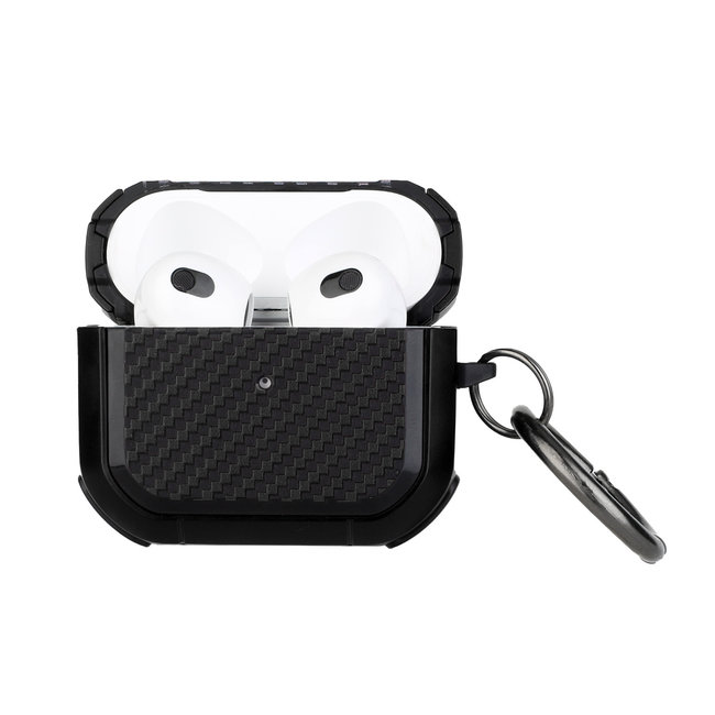 For Apple For AirPods Pro2 (2022 2nd Version) Carbon Fiber Design Hybrid With Metal Hook Case Cover