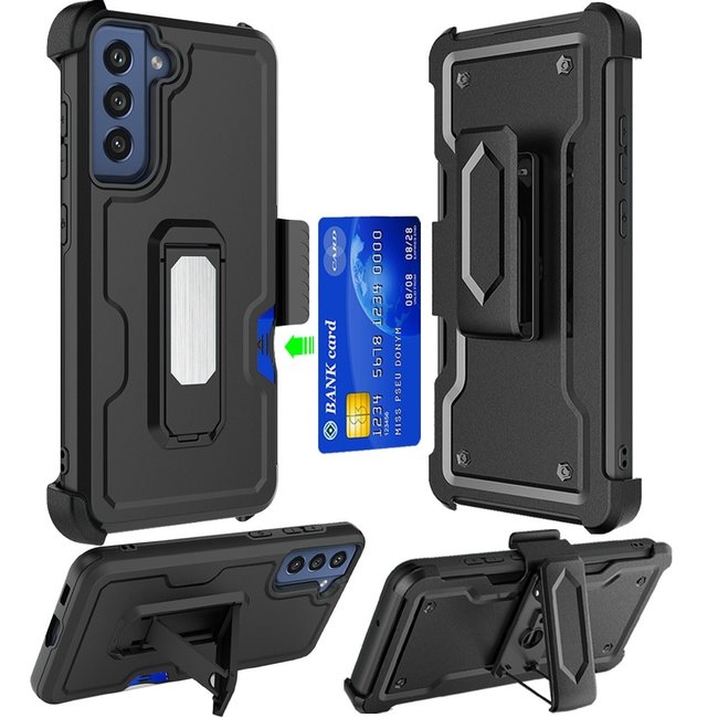 For Samsung For Samsung Galaxy S22 Plus CARD Holster with Kickstand Clip Hybrid Case Cover
