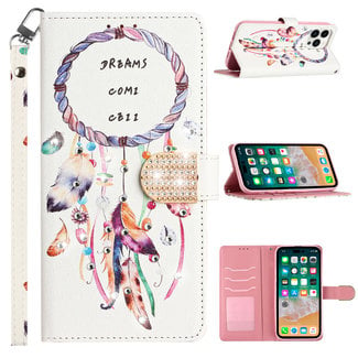 For Apple For Apple iPhone 14 PRO 6.1" Diamond Bling Design Wallet With Lanyard Cover Case - Dreams Come True