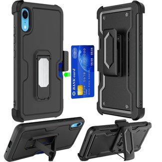 For Apple For Apple iPhone XR CARD Holster with Kickstand Clip Hybrid Case Cover