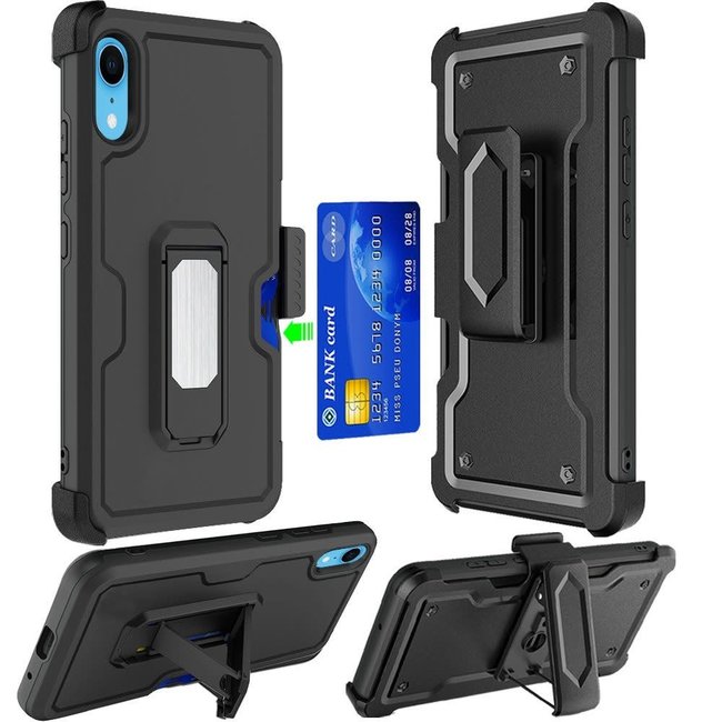 For Apple For Apple iPhone XR CARD Holster with Kickstand Clip Hybrid Case Cover