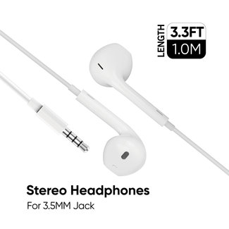 Ampxker Stereo Handsfree Headphones For 3.5mm Jack - 3.3FT/1M - White