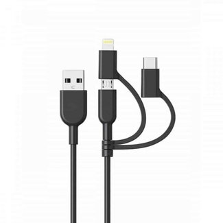 Ampxker KEY 3 IN 1 CABLE WITH MICRO LIGHTNING AND TYPE C (3FT) - Black