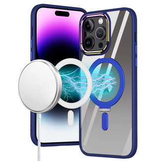 For Apple For Apple iPhone 14 PRO MAX 6.7" Dazzle Magnetic Circle Kickstand Alloy Chrome Transparent Hybrid Case Cover