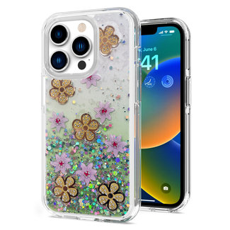 For Apple For Apple iPhone 11 (XI6.1) Allure Floral Ornament Glitter Shiny Hybrid Case Cover