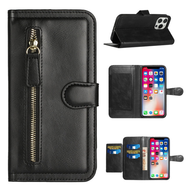 For Apple For Apple iPhone 12 & iPhone 12 Pro Premium Wallet MultiCard Holder Money Zipper With Magnetic Flap