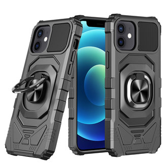 For Apple For Apple iPhone 12 & iPhone 12 Pro (Open Camera Hole) Robotic Hybrid with Magnetic Ring Stand Case Cover