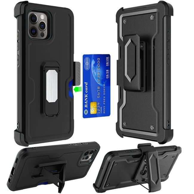 For Apple For Apple iPhone 13 Pro CARD Holster with Kickstand Clip Hybrid Case Cover