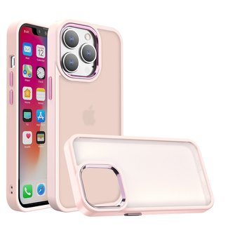 For Apple For Apple iPhone 12 & iPhone 12 Pro Polished Oil Thick Acrylic Metal Button Hybrid Case Cover