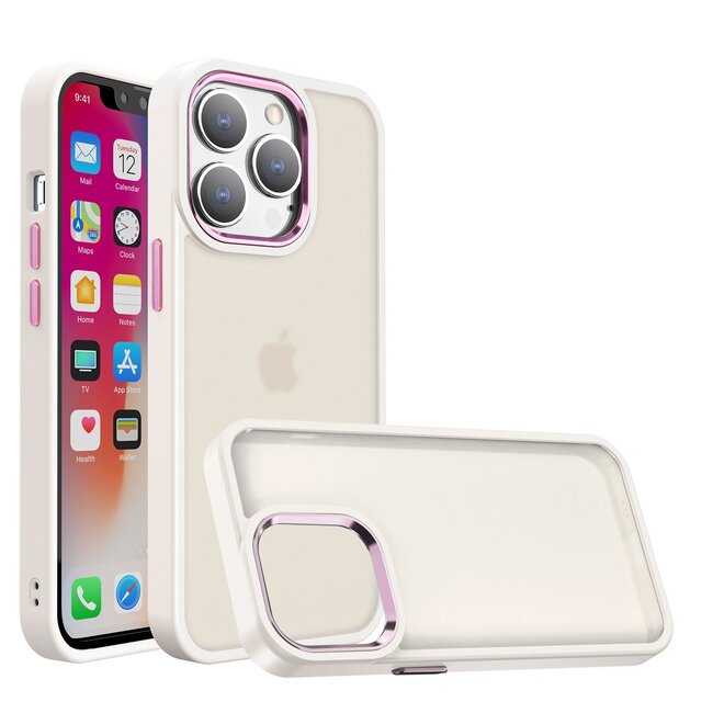 For Apple For Apple iPhone 14 PRO MAX 6.7" Polished Oil Thick Acrylic Metal Button Hybrid Case Cover