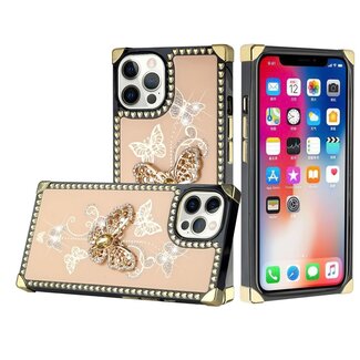 For Apple For iPhone 12 & iPhone 12 Pro Passion Square Hearts Diamond Glitter Ornaments Engraving Case Cover