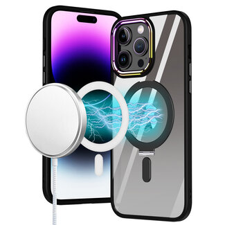 For Apple For Apple iPhone 14 6.1" Dazzle Magnetic Circle Kickstand Alloy Chrome Transparent Hybrid