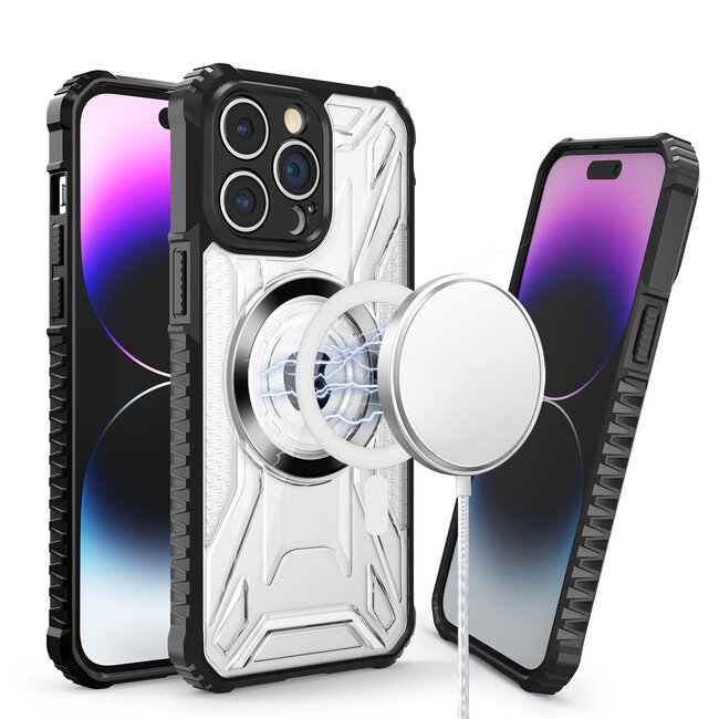 For Apple For Apple iPhone 14 6.1" Magnetic Circle CD Pattern Transparent Rugged Hybrid