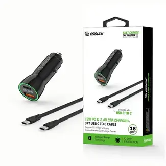 Esoulk Esoulk 18W Car Charger PD & USB-A With 3ft C To C Cable