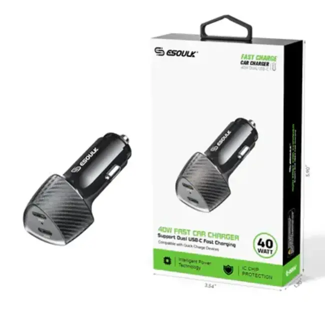 Esoulk Esoulk 40W Dual Type-C Port FAST CAR CHARGER