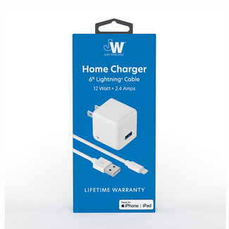 JW JW Home Charger Single USB-A Port 12W 6ft Apple Lightning to USB-A Cable